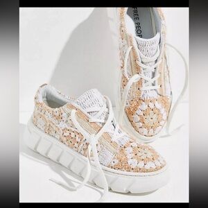 Free People Crochet Lace Sneakers - White and Tan